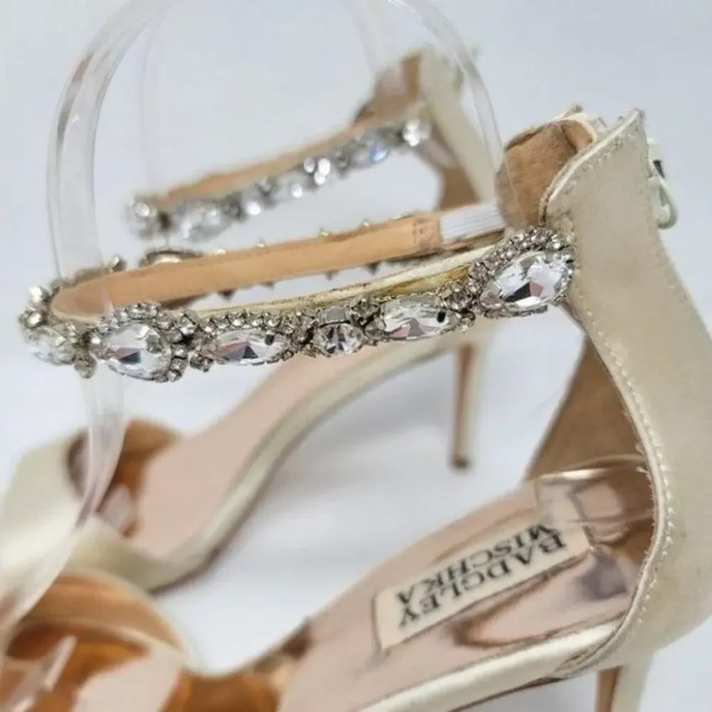 Badgley Mischka Rhinestone Embellished OPen Toe Ankle Strap Heels Size 8